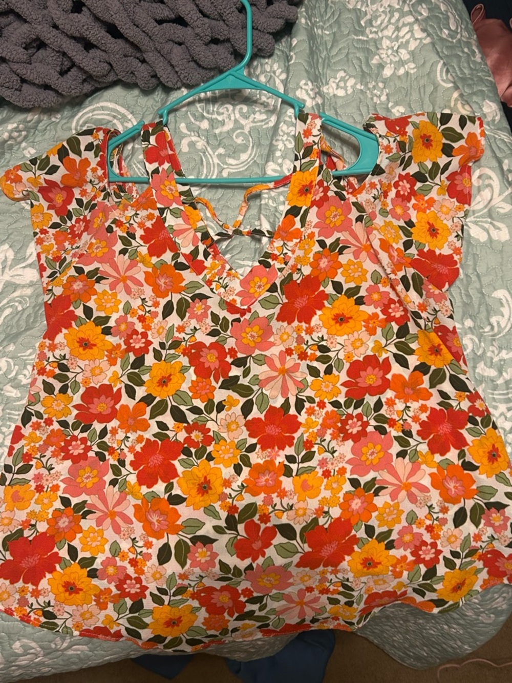 Floral V-Neck Flutter Sleeve Blouse — Pink Multi